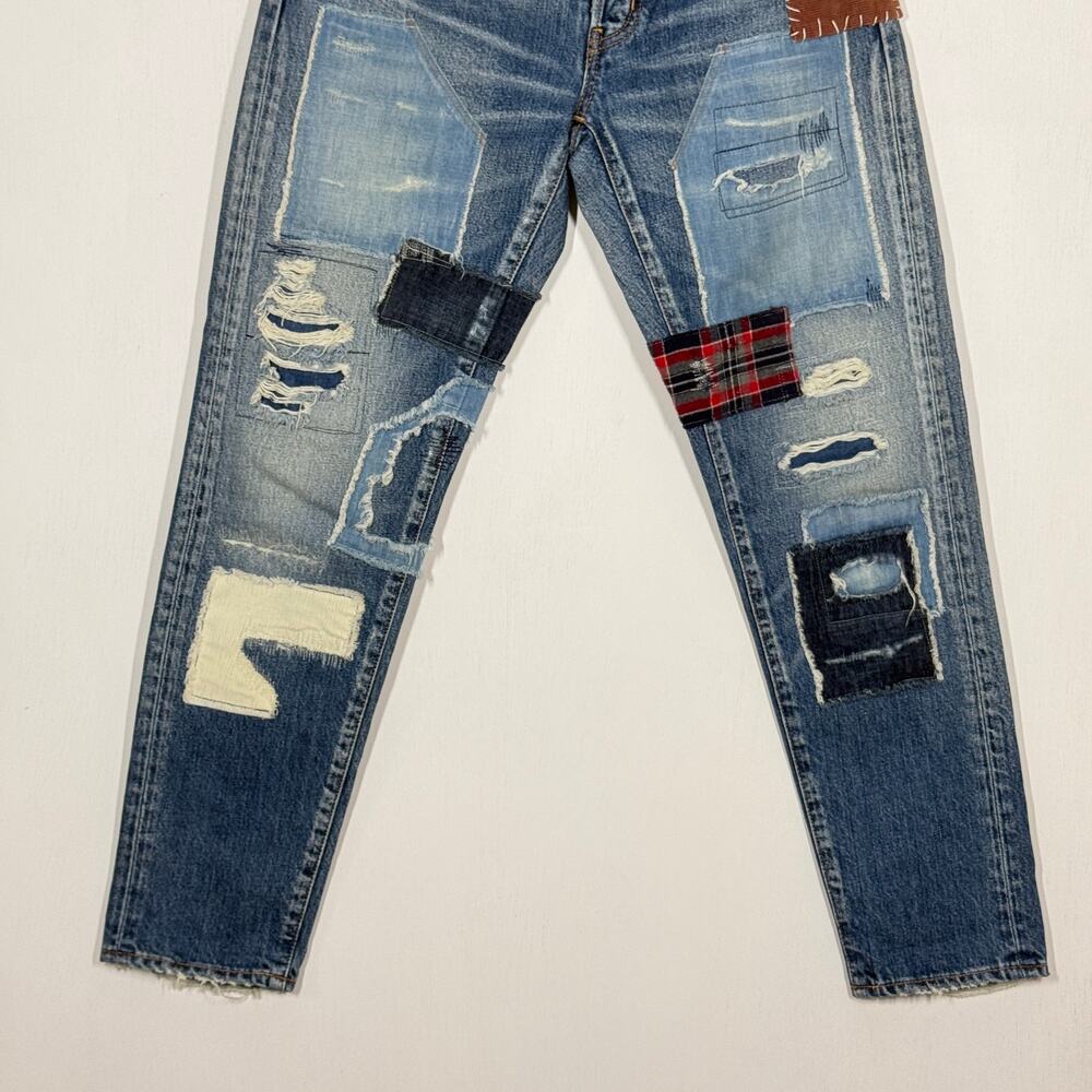 Moussy VIntage Patchwork Jeans Size 27 Blue Denim Button Fly Distressed Boho - Picture 4 of 11